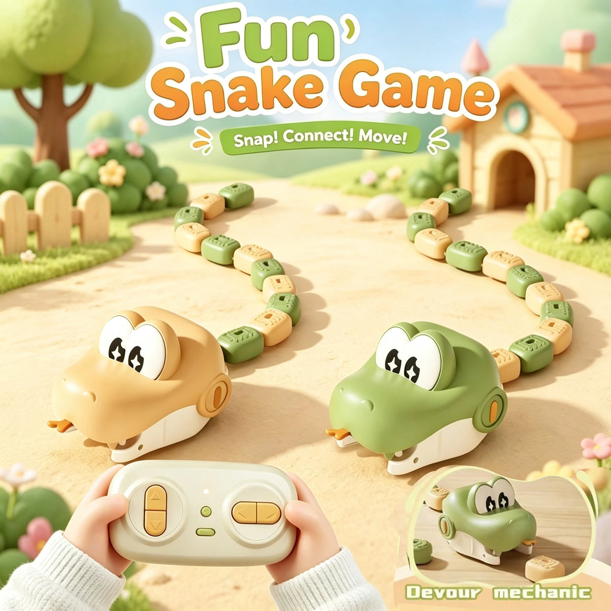 Fun snake game with green and cream snakes